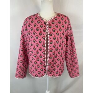 Pink Quilted Look Dutch Flower Striped Jacket Coat Scandinavian‎ Woman's Size M